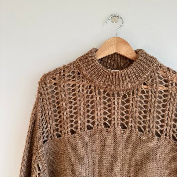 Sita Murt Anthropologie Wool Blend Mock Neck Crochet Pullover Sweater Brown 36 - Picture 3 of 8